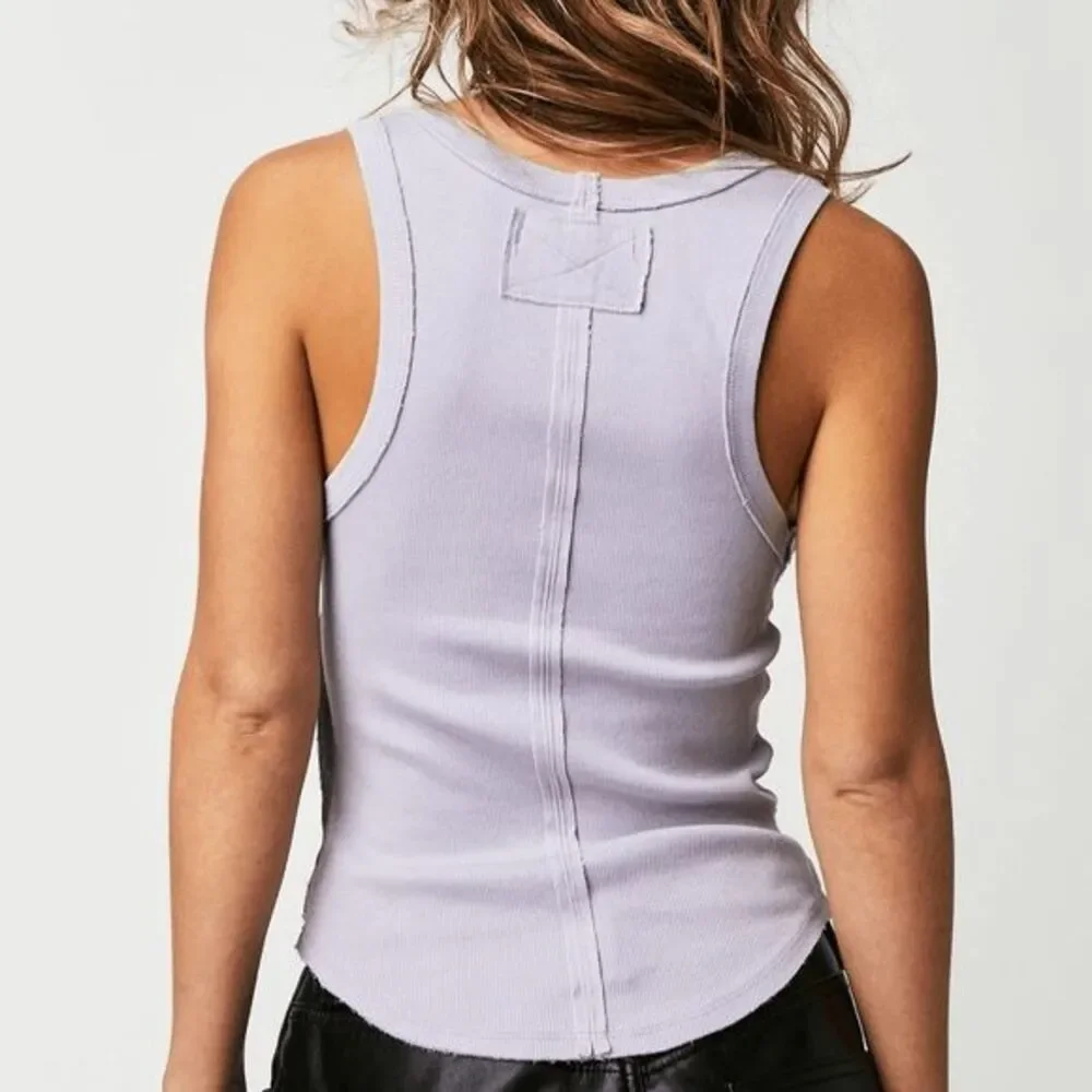 Free People We The Free Ribbed Tank Top Lavender Scoop Neck Racerback L NEW